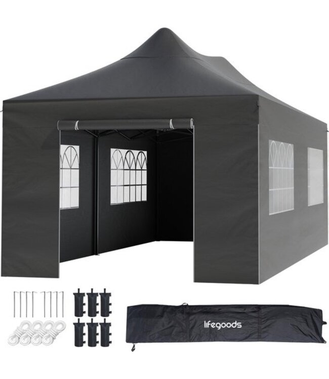 LifeGoods LifeGoods Partytent - 3x6 m - Zijwanden - Easy Up - Antraciet