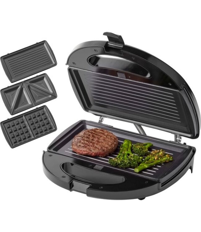 Tomado TGM2000B - Multigrill 3 in 1 - Inclusief tosti en wafelplaten - 750 watt - Zwart