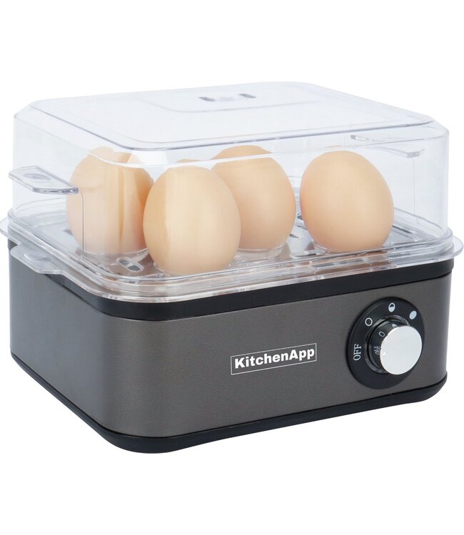 KitchenApp Eierkoker electrisch - Geschikt voor 8 eieren - Eierkoker met timer - Eierkokers - Zilvergrijs