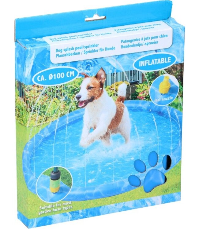 Pet Waterspeelmat Hond - Ø100 CM - Hondenbad en Koelmat - met Sproeiers - Past op Vrijwel Elke Tuinslang - PVC - Blauw