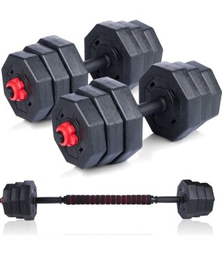 Umbro Umbro Halterset - 19 Stuks - Barbell en Dumbells - Gewichten van 1.25 KG, 1.5KG en 2KG - Halterstangen en Verbindingsstang - Kunststof - Zwart/Rood