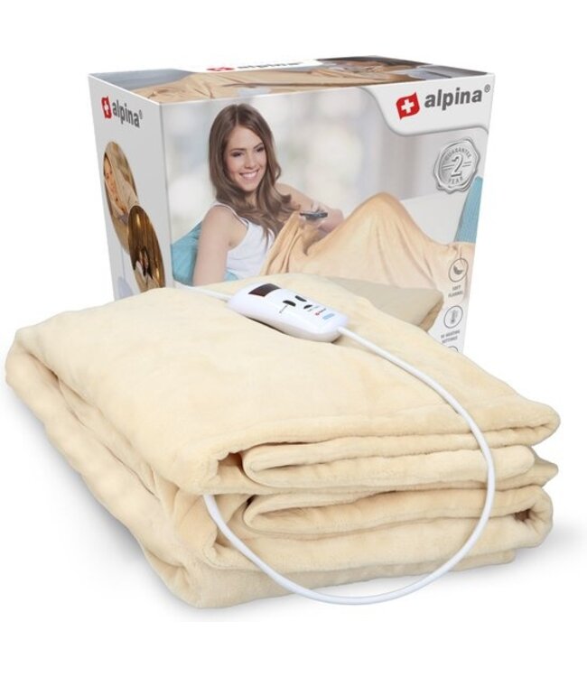 Alpina Alpina Elektrische Deken - Elektrische Verwarming - 1 Persoons - Flanel - met Timer - 10 Warmtestanden - 130x180 cm - Beige