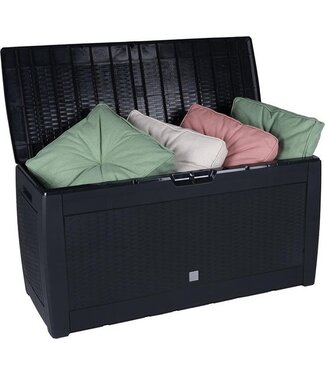 Living & Style Living Style Tuinkussenbox - Opbergbox - Rattanlook - Afsluitbaar - met Wielen - Handvatten - 310 Liter - Zwart - 116 x 46,5 x 59,5 cm