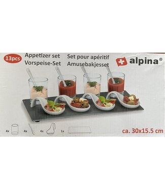 Alpina Alpina amuseset - 13-delig - 4 persoons - leisteen/glas/keramiek