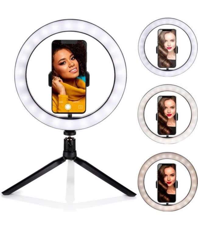 Grundig Grundig Selfie Ringlamp op Statief - Ring Light - voor Smartphone - Social Media en Vlogs - LED - Flexibel - 25 cm