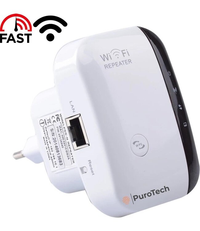 PuroTech Wifi Repeater - Wifi Versterker Stopcontact 300Mbps - 2.4 GHz - Inclusief Internetkabel - Booster - Extender