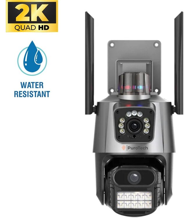 PuroTech Beveiligingscamera ULTRA - Wifi Smart Waterproof IP66 - Draaibaar en kantelbaar - Voor Binnen & Buiten - Ultra HD 2K - Dome IP Camera - Nachtzicht - Draadloos Internet - Met Recorder
