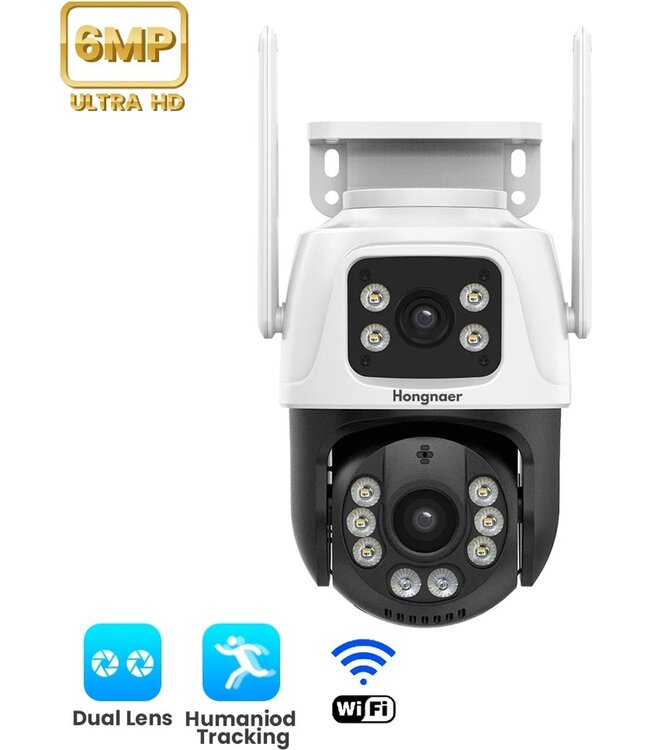 PuroTech Professionele Beveiligingscamera - ULTRA HD 6MP - Wifi Smart Waterproof IP66  - 2K Beeldkwaliteit - Draadloos Internet - Met Recorder