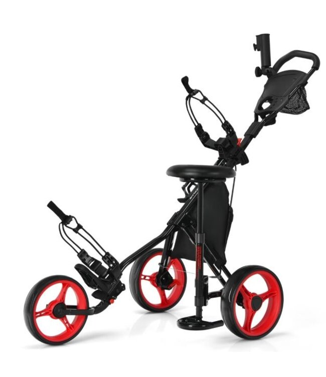 Coast Golftrolley - 3 Wielen -130 x 75 x 98,5 - Zwart met Rode Wielen