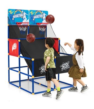 Coast Coast Basketbalspel Arcade - Met 2 Ringen - 4 Basketballen - 90 x 90 x 140cm - Zwart/Blauw/Rood