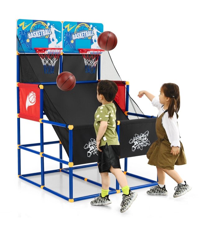 Coast Basketbalspel Arcade - Met 2 Ringen - 4 Basketballen - 90 x 90 x 140cm - Zwart/Blauw/Rood