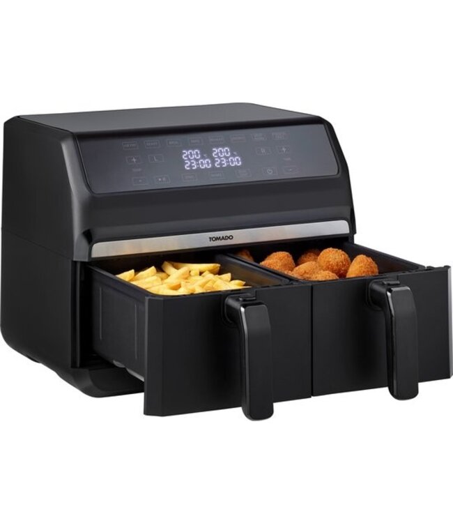 Tomado TAF8001B - Dubbele airfryer – Heteluchtfriteuse - 2 x 4 liter inhoud - 1700 watt - Tiptoetsbediening - 8 automatische programma's - Zwart