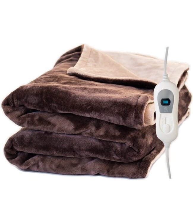 STAUS&BACH POWERNAP- Elektrische fleece warmtedeken - 1/2 persoons plaid/sherpa - 160x120 cm knuffeldeken - Wasmachine bestendig - Couverture chauffante - 3 warmtestanden - Bruin