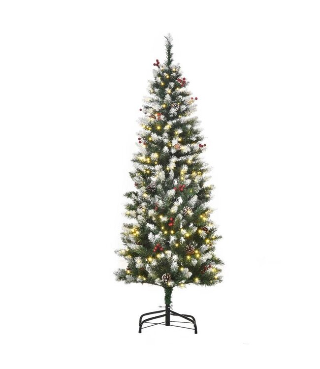 HOMdotCOM Kunstkerstboom 25 rode bessen dennenappels LED verlichting 408 takken 53 x 150 cm