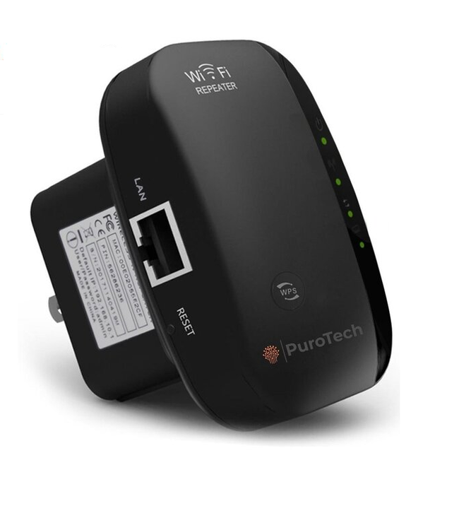 PuroTech Wifi Repeater - Zwart - Wifi Versterker Stopcontact 300Mbps - 2.4 GHz - Inclusief Internetkabel - Booster - Extender