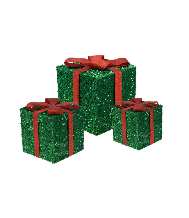 Koopman - Kerstversiering - Geschenkdozen met Led - 15cm, 20cm, 25cm - Groen