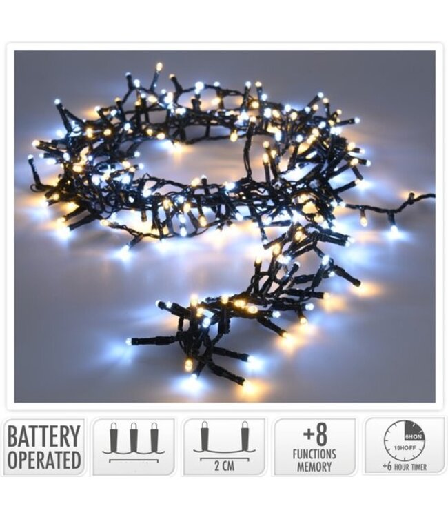 Micro Cluster 200 led - 4m - two tone adorable -2 witkleuren in 1- Batterij - Lichtfuncties - Timer