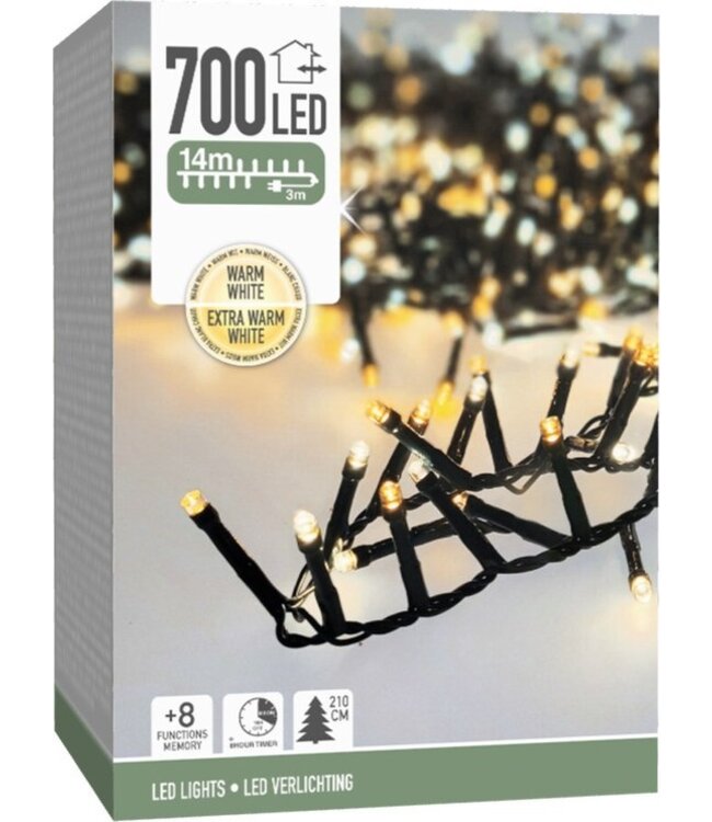 Microcluster - 700 led - 14m - two tone romantic -Warm Wit Extra Warm Wit-Timer - Lichtfuncties - Geheugen - Buiten