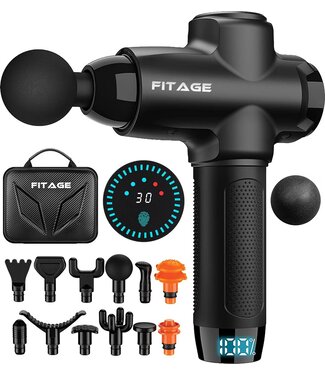 Fit Age FITAGE Massage Gun Professioneel - Massage Apparaat met 30 Standen - 12 Opzetstukken - Zwart