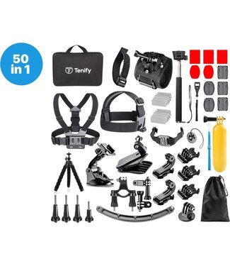 Tenify Tenify GoPro Accessoires Set 50 in 1 – Action Camera Set – Met Mount, Stick & Case – Voor GoPro Hero 11, 10, 9, 8, 7, 6, 5, 4 – Met Luxe Opbergkoffer