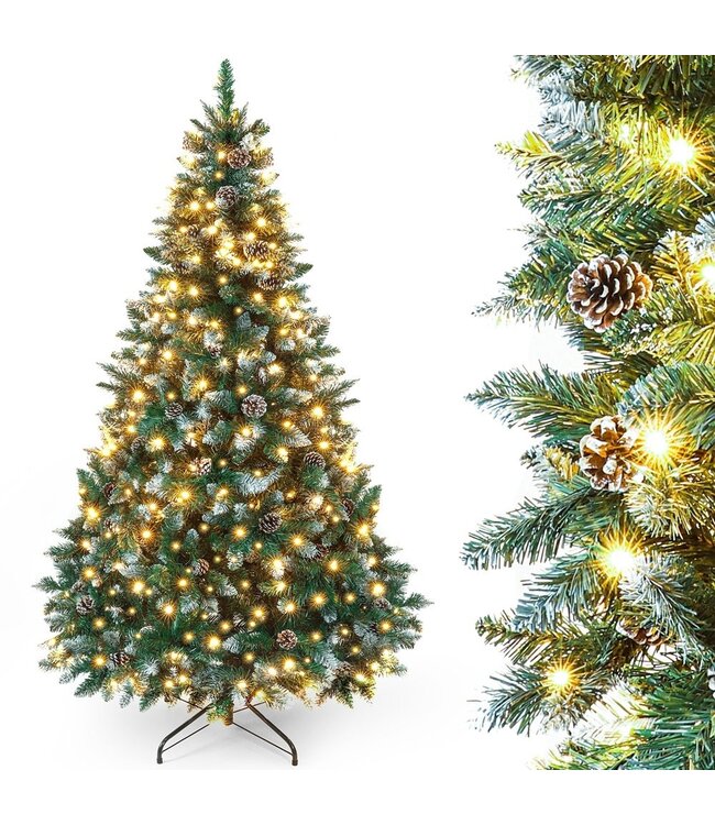 Yorbay Kunstkerstboom Besneeuwd met LED-verlichting en Dennenappels - 210cm