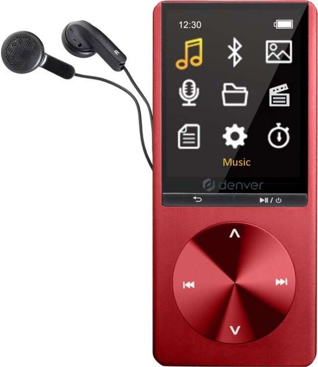 Denver MP3 / MP4 Speler - Bluetooth - USB - tot 128GB - Incl. Oordopjes - Dicatafoon - Rood