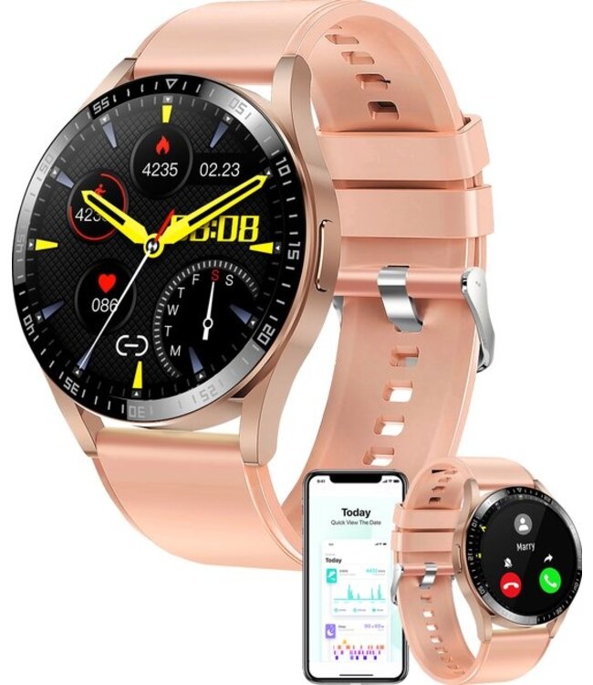 Denver Smartwatch Dames & Heren - Android & iOS - Volledige Belfunctie - Sporthorloge - Stappenteller - Hartslagmeter - Bloeddrukmeter - Saturatiemeter - Slaapmonitor - SWC372 - Roze