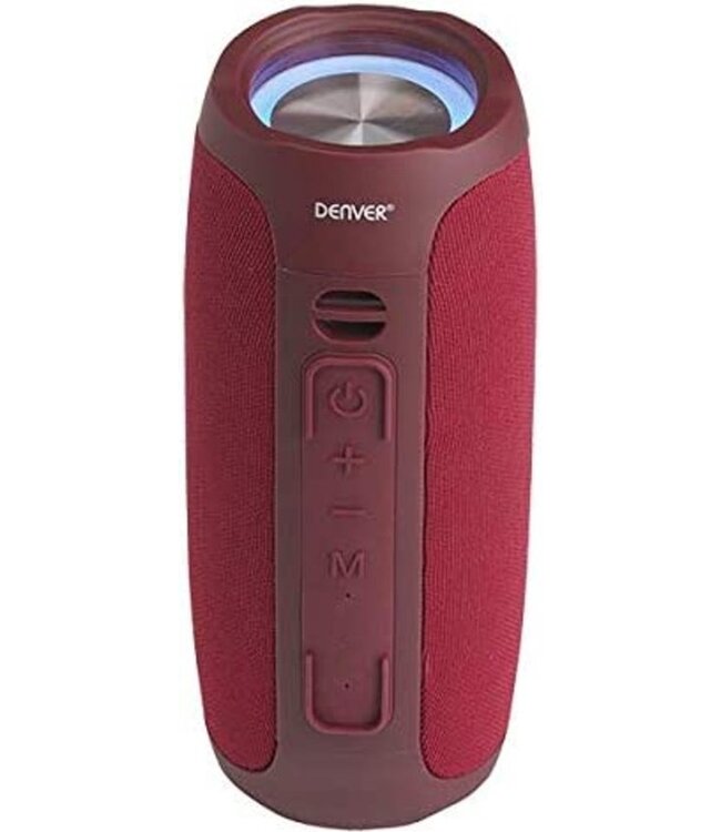 Denver Bluetooth Speaker met LED Verlichting - Muziek Box met Oplaadbare Batterij - TWS Pairing - AUX - BTV220 - Bordeaux Rood