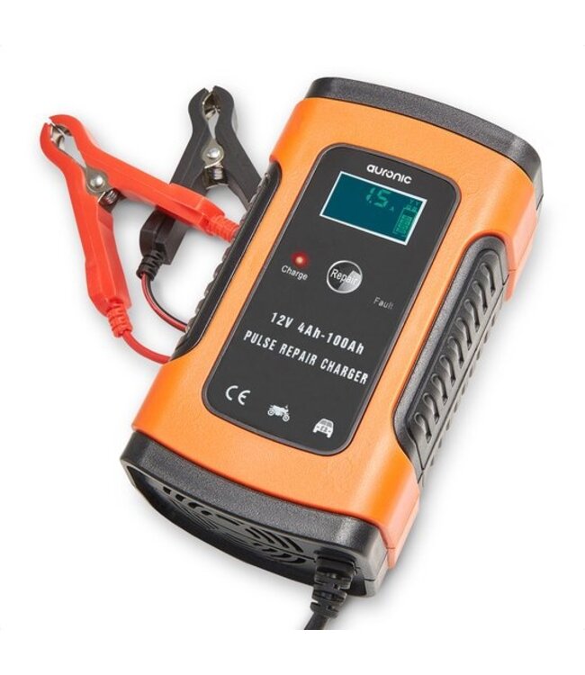 Auronic Acculader - Druppellader - voor Auto en Motor - 12V - tot 100Ah - Oranje