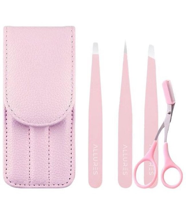 Allures Epileer Set – Pincet – Wenkbrauw Schaar – Ontharen – Epileren – Beauty – Etui – Roze