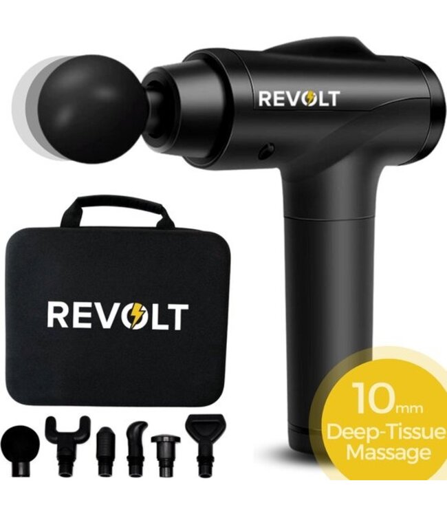 Revolt - Massage Gun - 30 Verschillende Snelheden - 6 Opzetstukken - Luxe Opbergkoffer - Deep Tissue - Voor Spierherstel & Blessures - Hoge Amplitude