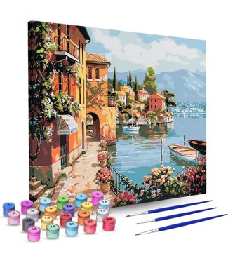 Rubye® Rubye® Schilderen Op Nummer Volwassenen – Italiaanse Kust – Inclusief Verf en Penselen – Canvas Schildersdoek – Kleuren op Nummer – 40x50cm