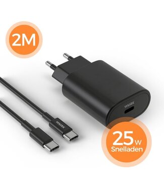 Wurk Wurk 25W Oplader - Snellader geschikt voor Samsung - Quick Charge Snellader - USB-C Kabel van 2M - Zwart