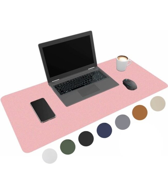 WURK Professionele Bureau Onderlegger Kunstleer – Bureau Organizer – Bureau Accessoires – Muismat XXL– Inclusief Kabel Clip – 80x40 – Roze