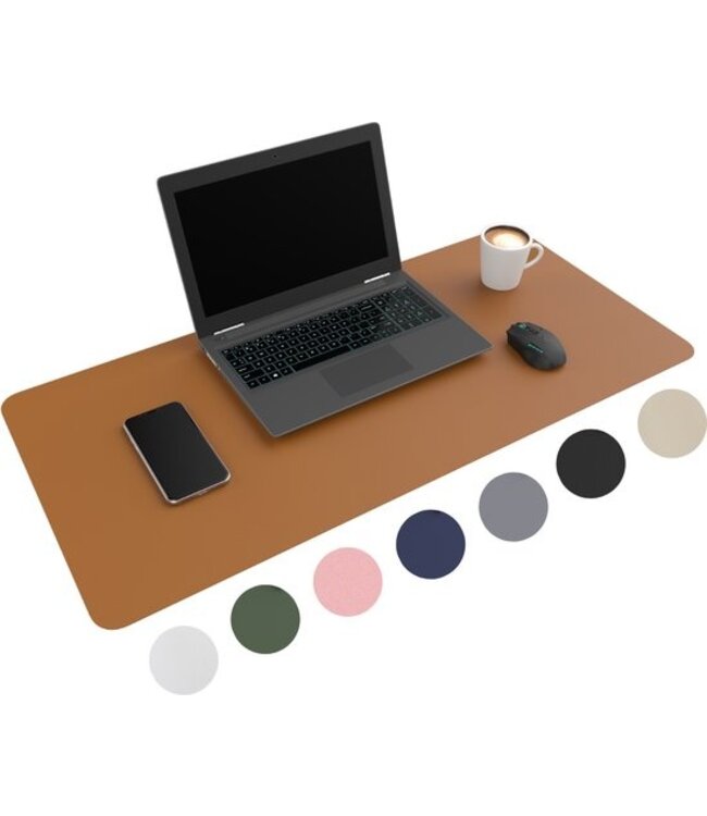 WURK Professionele Bureau Onderlegger Kunstleer – Bureau Organizer – Bureau Accessoires – Muismat XXL– Inclusief Kabel Clip – 90x45 – Bruin