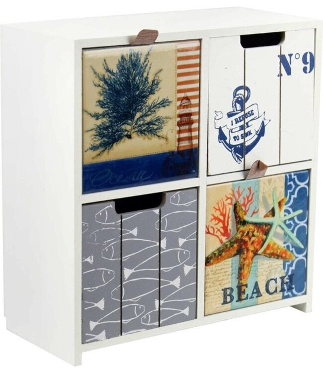 Ladekast 4 compartimenten - klein model 22x10x23,5 cm - compacte kabinetkast / opbergkast 'BEACH'