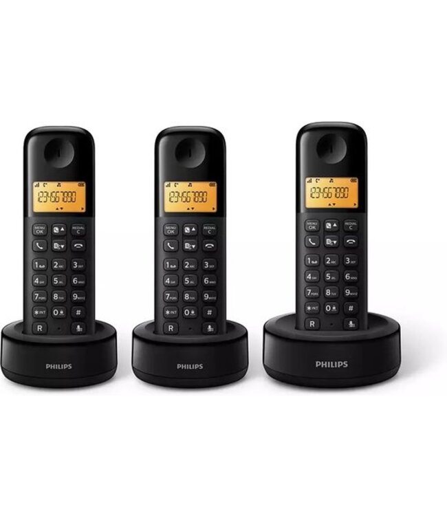 Philips D1603B/01- Draadloze DECT-Telefoon - Groot Display - 3 Handsets - Nummerherkenning - Zwart