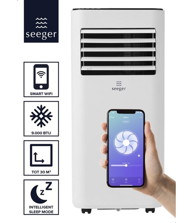 SEEGER Mobiele Smart Airco met Luchtontvochtiger en WiFi - 9000 BTU - Inclusief Installatiekit - Voor Woonkamer en Slaapkamer - Airconditioning - SAC9000S - Wit