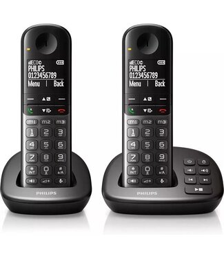 Philips Philips XL4952DS - DECT-Telefoon met Antwoordapparaat - Draadloze Senioren Telefoon met 2 Handsets - Grote Toetsen, Volumeboost en Gehoorapparaat Compatibiliteit - Zwart