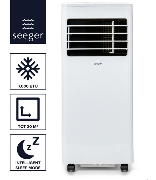 SEEGER SAC7000  Mobiele Airco met Luchtontvochtiger - 700BTU - Inclusief Installatiekit - 30 x 30 x 70 cm - Wit