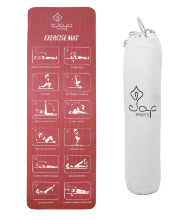 JAP Sports JAP Sports - Yogamat - Incl Tas - Met 12 oefeningen - Extra dik - Zacht en licht - Anti bacterie & Slip - Rood