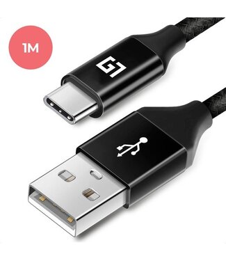 LifeGoods LifeGoods USB-C kabel - 1M - 2.4A - USB C naar USB-A - Gevlochten Nylon - Zwart