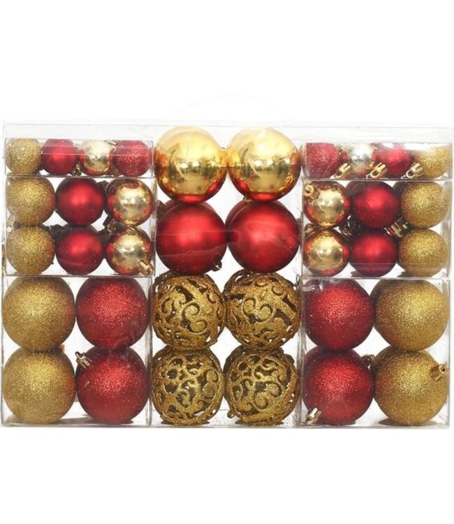 vidaXL-Kerstballen-100-st-3/4/6-cm-goudkleurig-en-wijnrood