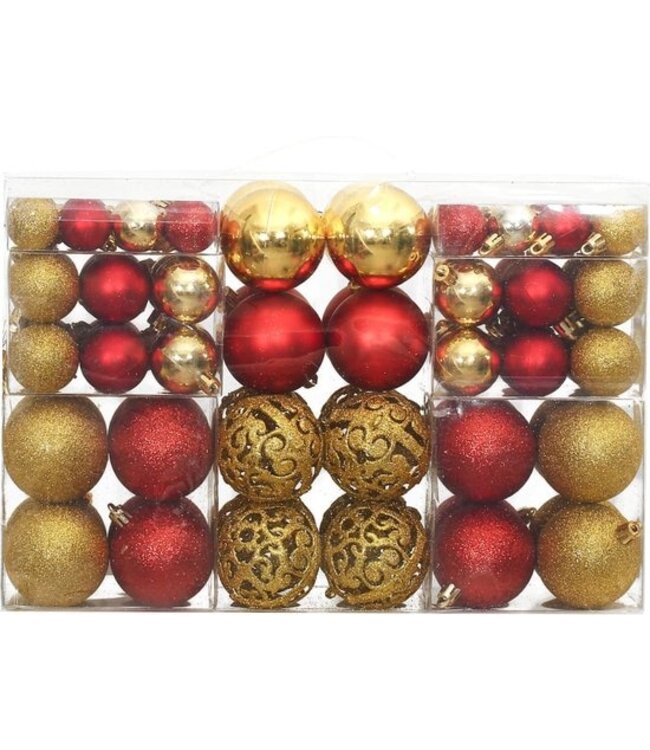 vidaXL vidaXL-Kerstballen-100-st-3/4/6-cm-goudkleurig-en-wijnrood