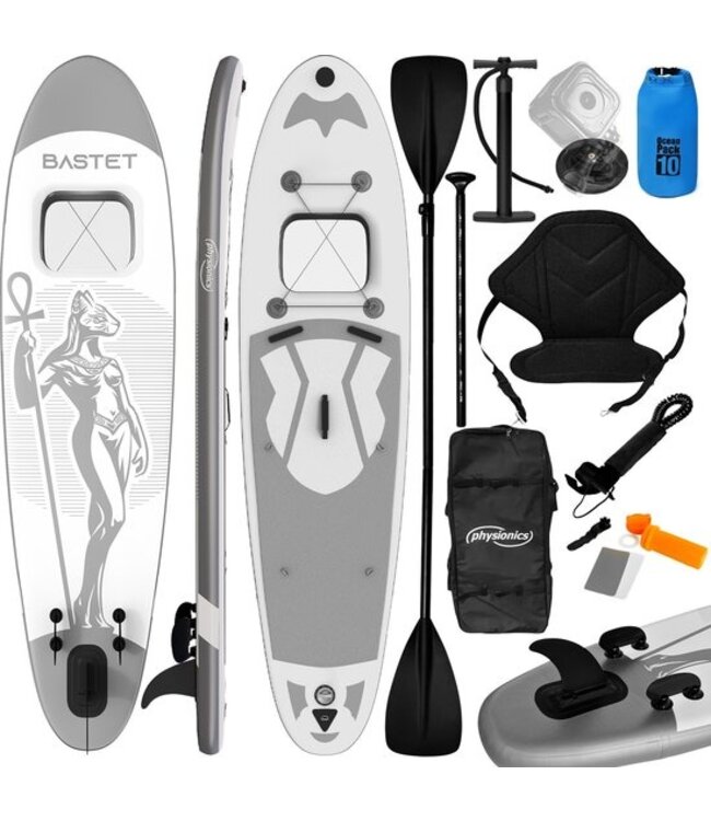 Goodvibes - Opblaasbare Sup - Stand Up Paddle Board met Kayak Zitting - Verstelbare Peddel - Handpomp met Manometer - Komt met een Rugzak/Reparatieset/Camera houder - Supboard set - Surfboard - 305cm - Zilver