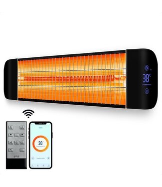 Gologi Gologi Slimme Terrasverwarmer - Heater Elektrisch - 2000W - Heater - Bediening met App of Afstandsbediening - Muur Montage - Binnen en Buiten - Zwart