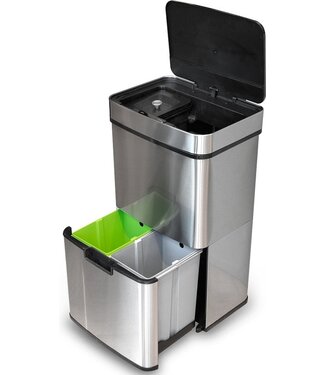 Goliving Goliving - Handsfree 64 Liter Prullenbak - Afval Scheiden - Afvalbak Keuken - Geur Vrij - Vocht bestendig - Afsluitrand - Duurzaam RVS - 40L + 2x12L + 8L - Zilver