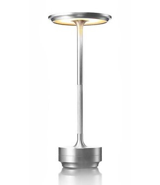 Goliving Goliving Tafellamp Oplaadbaar – Draadloos en dimbaar – Moderne touch lamp – Nachtlamp Slaapkamer – Spatwaterbestendig – 27 cm – Zilver
