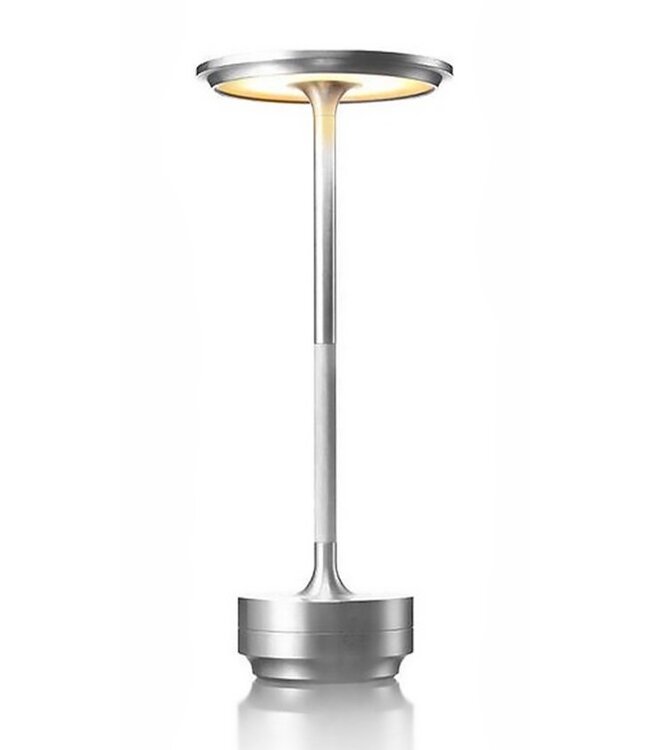 Goliving Tafellamp Oplaadbaar – Draadloos en dimbaar – Moderne touch lamp – Nachtlamp Slaapkamer – Spatwaterbestendig – 27 cm – Zilver