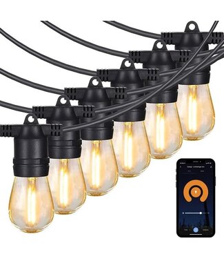 Gologi Gologi lichtsnoer buiten en binnen - Lichtslinger 15M - Tuinverlichting LED - Warme sfeerverlichting 2700K - Smart verlichting - Koppelbaar tot 30M